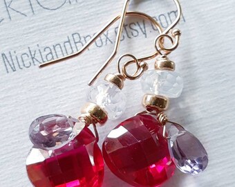 14k Rose Gold Filled Gemstone Earrings, Gemstone jewelry, Colorful jewelry, Corundum quartz, Lavender Quartz, Amethyst, Dangle drop earring
