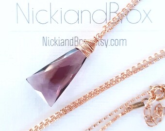 14k Rose Gold Filled Quartz Necklace: Purple Crystal Gemstone