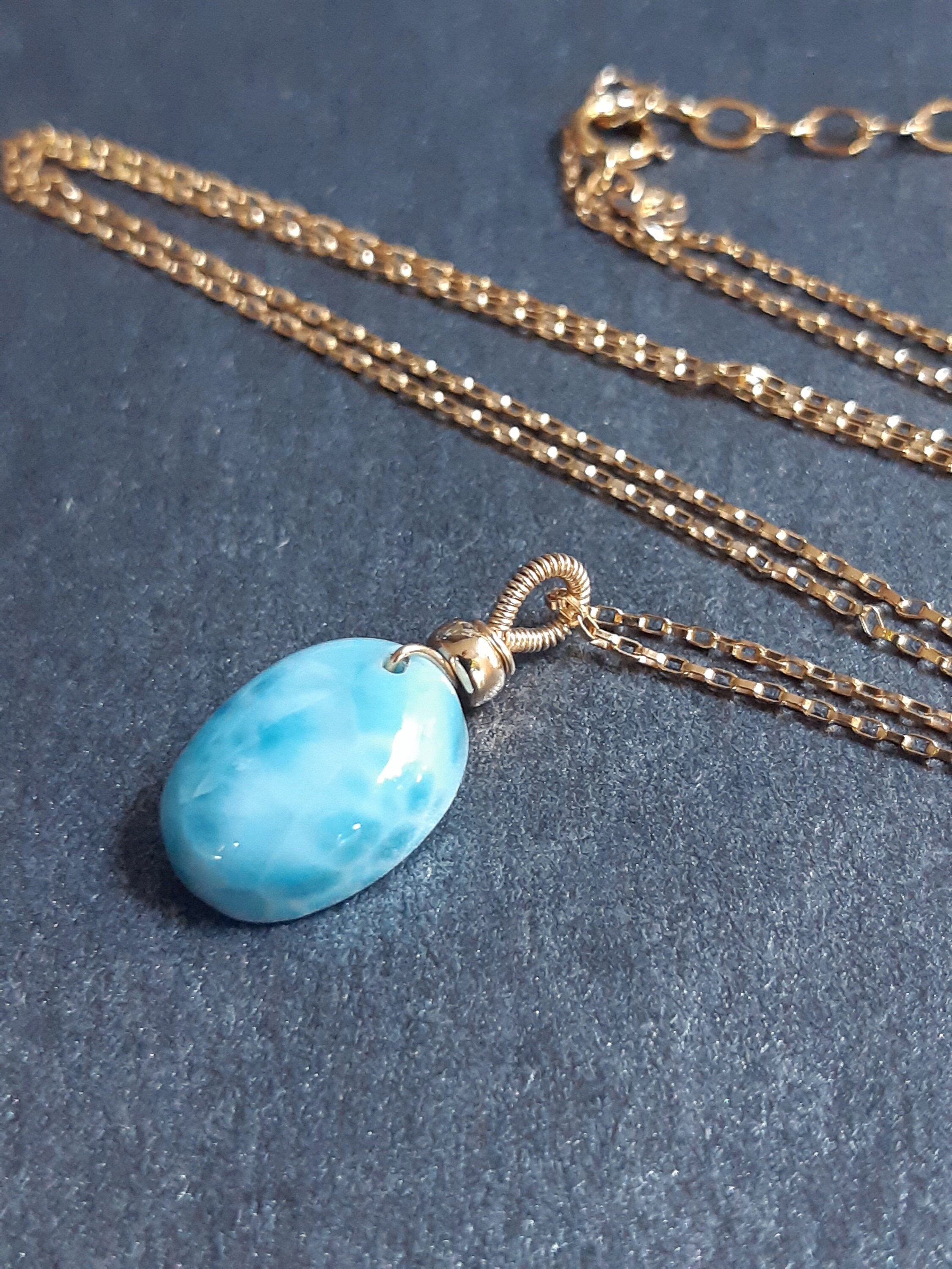 Larimar Necklace 14k Gold Filled Larimar Jewellery Blue Etsy
