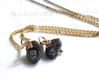14k Gold Filled Black Diamond Threader Earrings: Minimalist April Birthstone
