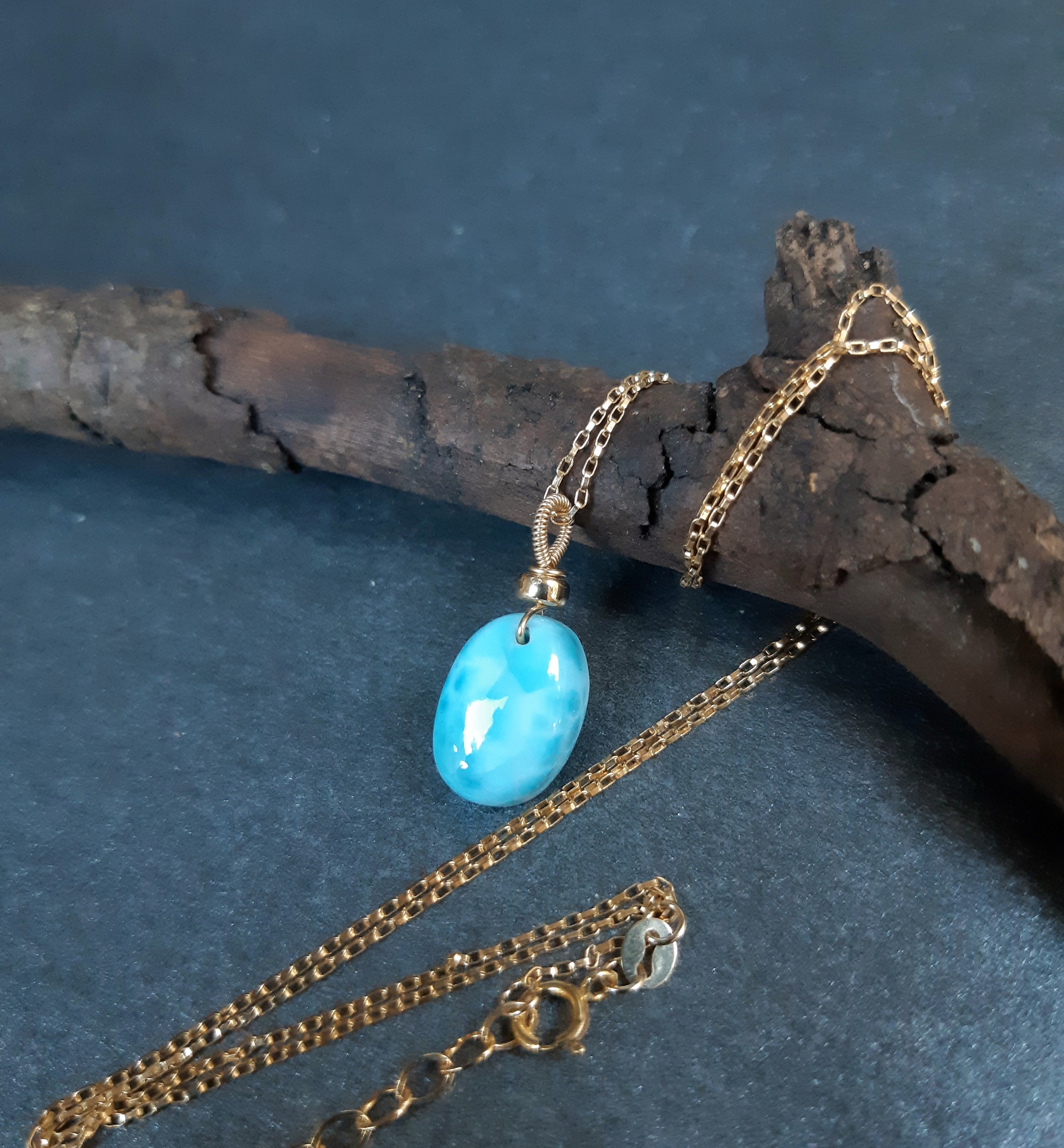 Larimar Necklace 14k Gold Filled Larimar Jewellery Blue Etsy