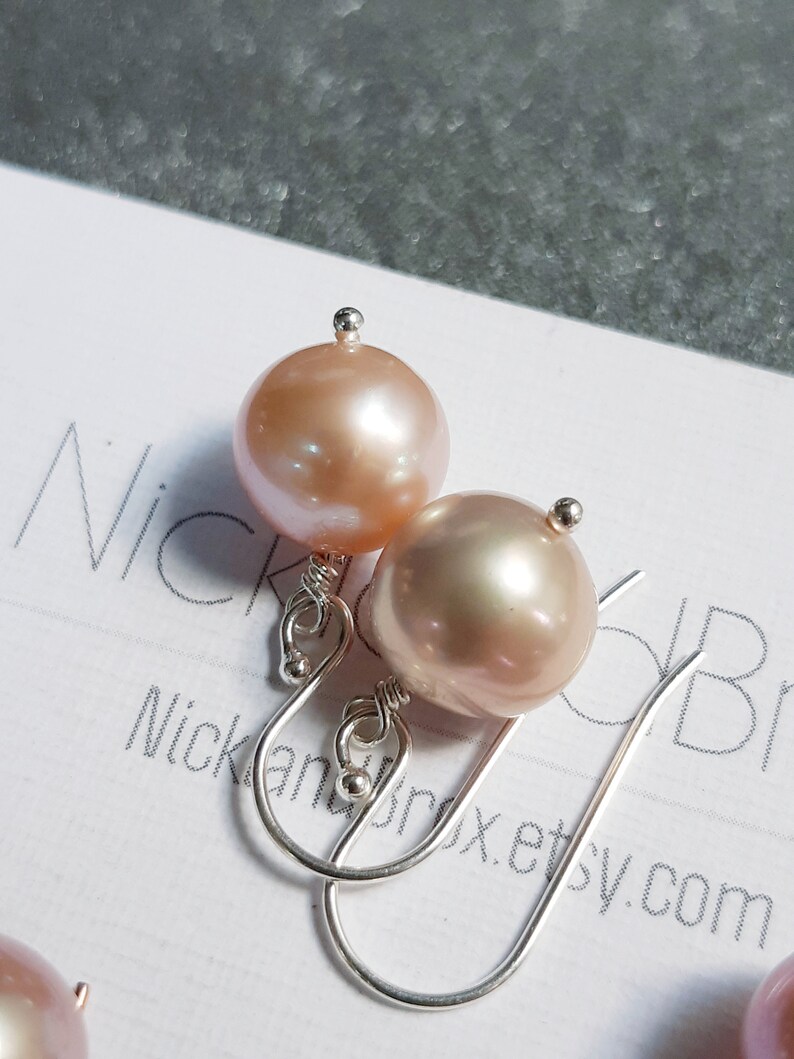 Freshwater Pearl Earrings, Dangle and drop, Gemstone jewelry, Lavender pearl, June birthstone, Bridesmaid earrings, Simple pearl earrings image 8