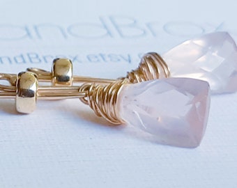 Rose Quartz Gold-Filled Earrings, Dangle and drop, Madagascan rose quartz, Gemstone earrings, Gold jewelry, Wedding jewelry, Pink gemstones