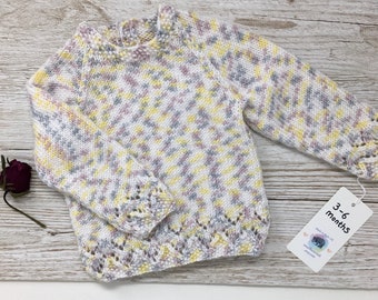 Hand knitted baby sweater, 3-6 months girl pastel jumper *Sale discontinued*