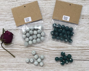 Round 10mm ceramic beads, pack of 20, dove grey or forest green, jewellery making supplies