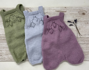 Hand knitted baby rompers, 0-3 months vintage style choice of colours sleep suits