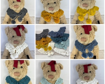 Hand crochet collars for LARGE size 48-56cm teddy bears or dolls, choice of neutral & cool shades