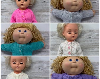 Hand knitted doll cardigan, button detail sweater for 38-46cm /15-18” dolls or teddy bears, choice of colour *doll not included*