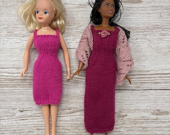 Hand knitted pink dresses to fit 11.5” poseable fashion dolls, choice of style