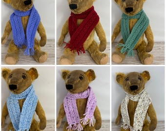 Hand knitted long tassel winter scarf for small 31-36cm teddy bears or dolls, choice of colour, BEAR NOT INCLUDED