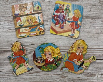 5 x vintage upcycled kitsch card toppers, cute girly Twinkle papercraft scrapbooking ephemera