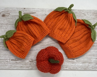 Knitted baby pumpkin hat, hand knit Halloween autumn beanie hat, 4 sizes newborn to toddler