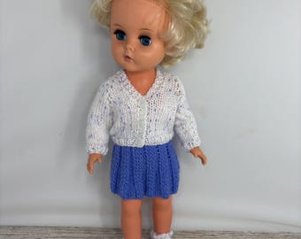 Hand knitted doll outfit, lavender purple speckled cardigan, skirt & socks set for 31-36cm dolls *Doll not included*