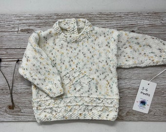 Hand knitted baby sweater, 3-6 months gender neutral speckled jumper *Sale discontinued*