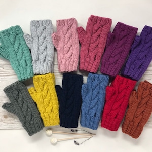 Mitones tejidos a mano para niños de 10 a 12 años, guantes sin dedos tejidos a mano para niñas y niños, color a elegir.