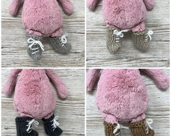 Hand knitted slip on boots for small 18cm/7” beanie teddy bunny animal, choice of colour