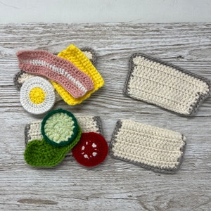 Play food, toy hand crocheted 10 piece sandwich & fillings kids make believe Montessori toy
