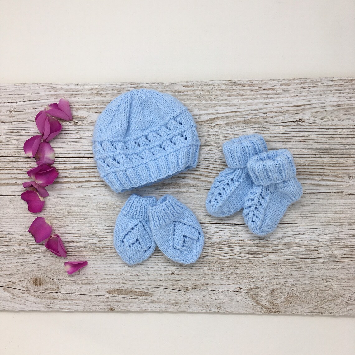 Hand Knitted Baby Hat Mittens and Booties 03 Months Newborn Etsy