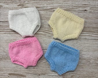 Hand knitted doll underwear, individual pair, choice of colour & size