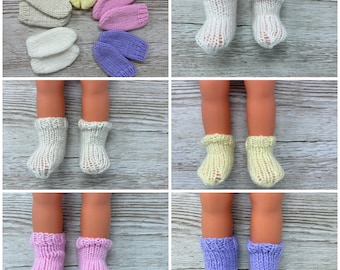 Hand knitted dolls socks in assorted plain colours, choice of 2 sizes