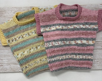 6-12 months hand knitted baby slipover jumper - choice of colour