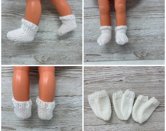 Hand knitted set of 3 pairs dolls socks, white knitted socks for 38-46cm dolls *Doll not included*
