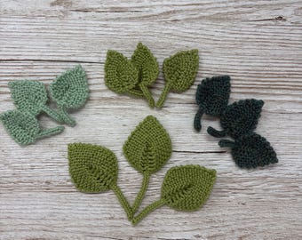 Hand knit mixed Spring leaves for scrapbooking and sewing, 12 piece clothes embellishments