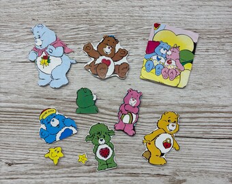 10 x vintage upcycled care bear card toppers for scrapbooking, card making or paper crafting