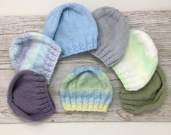 Knitted baby hat, 3-6 months beanie hat, gender neutral hand knit cap, assorted colours *Sale discontinued*