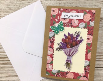 Butterfly & bouquet handmade birthday card for Mum, *Sale discontinued*