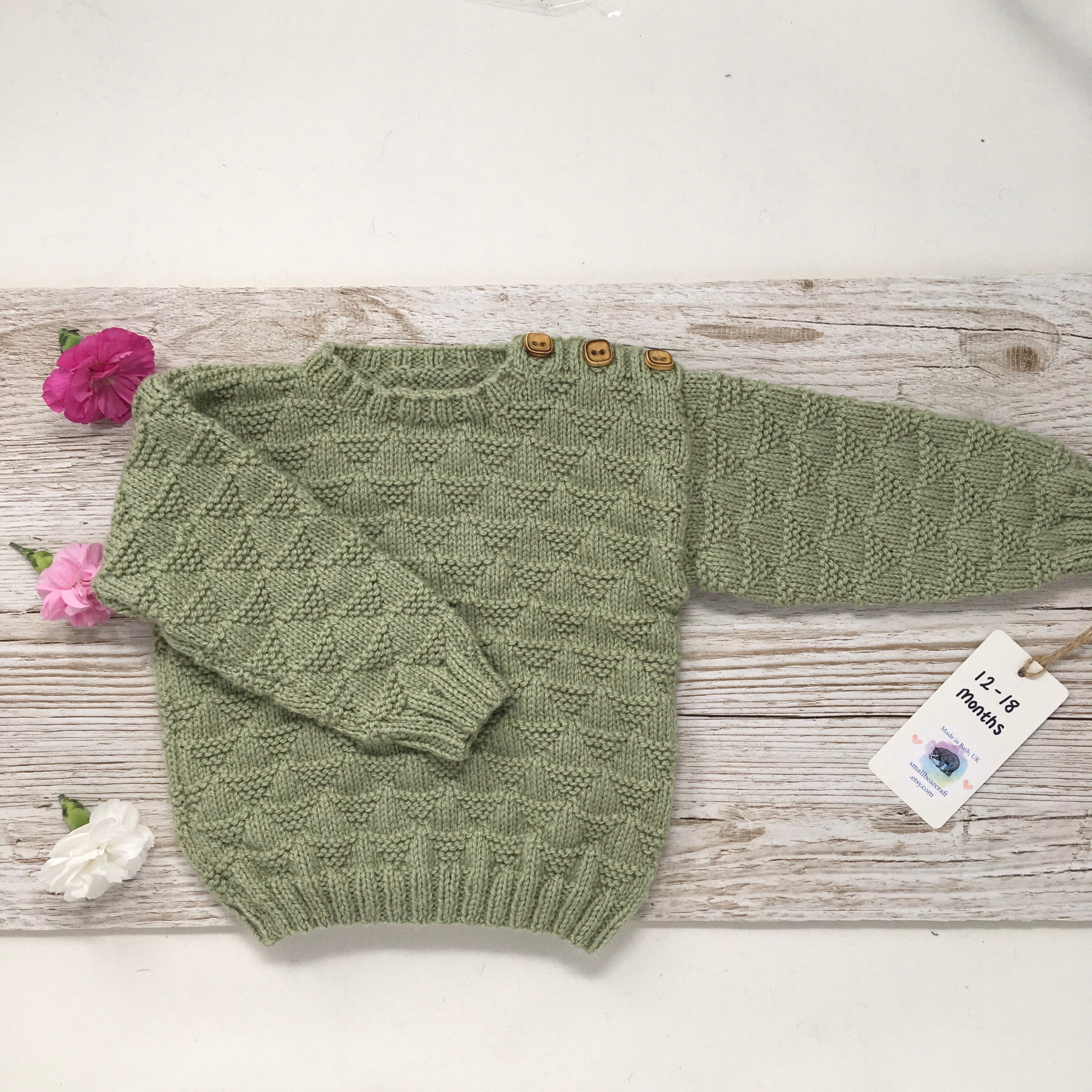 Hand Knitted Baby Sweater 1218 Months Gender Neutral Olive Etsy