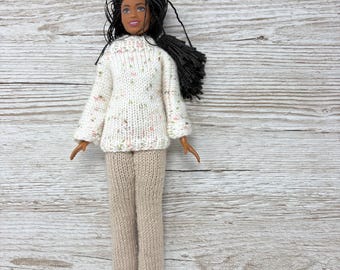 11” fashion doll hand knitted speckled sweater & straight leg trousers/pants, to fit modern dolls