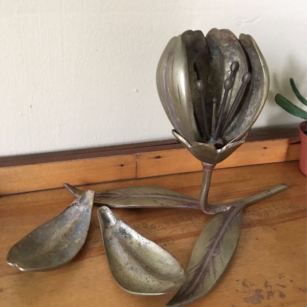 Mid Century Sculptural Brass Floral Ashtray Individual Flower Petal Ashtrays Boho Smoking Accessory