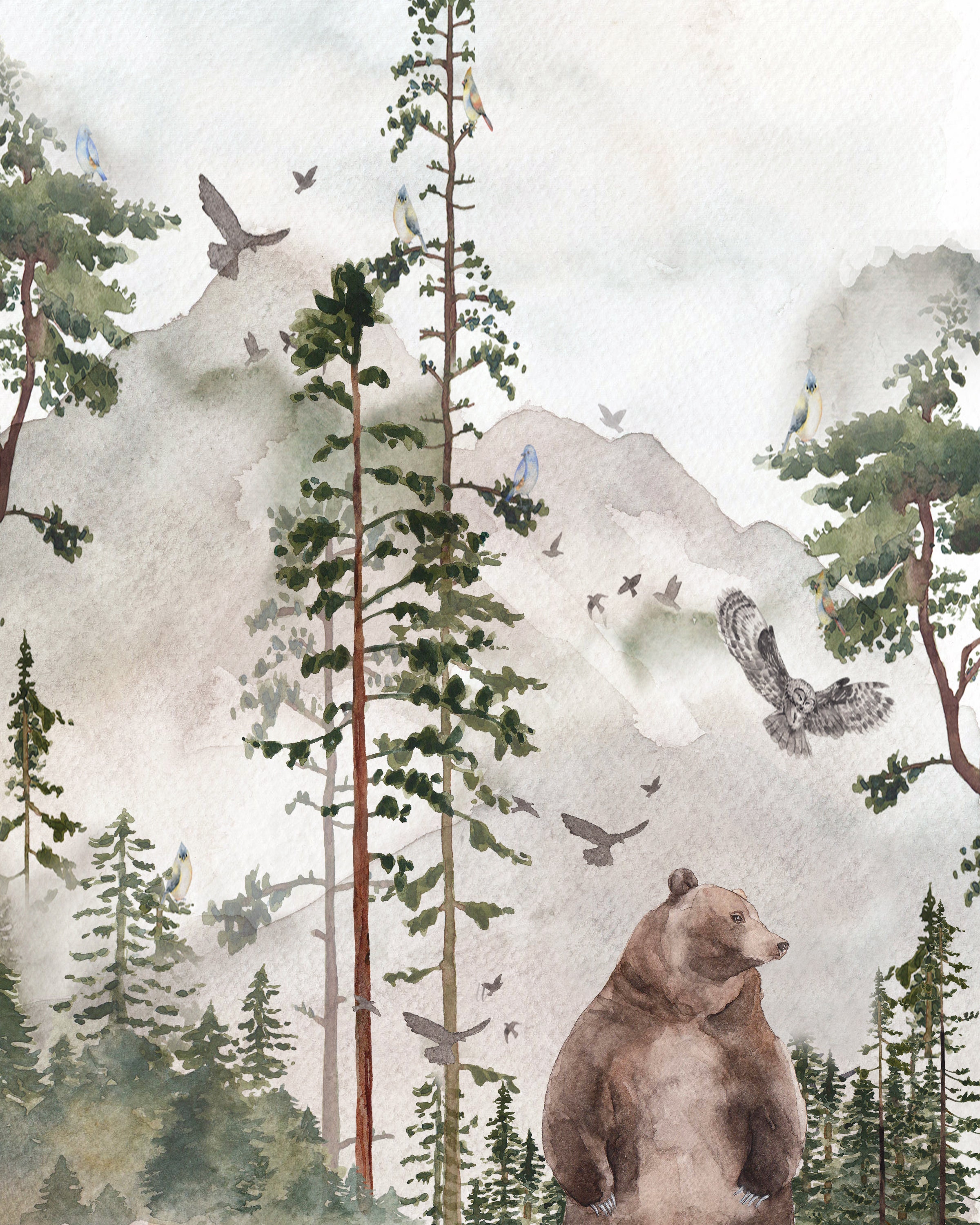 Woodland Watercolor Bear Print Forest Mountain Watercolor Etsy UK
