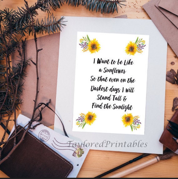 I Want To Be Like A Sunflower Printable Art Inspirational Etsy