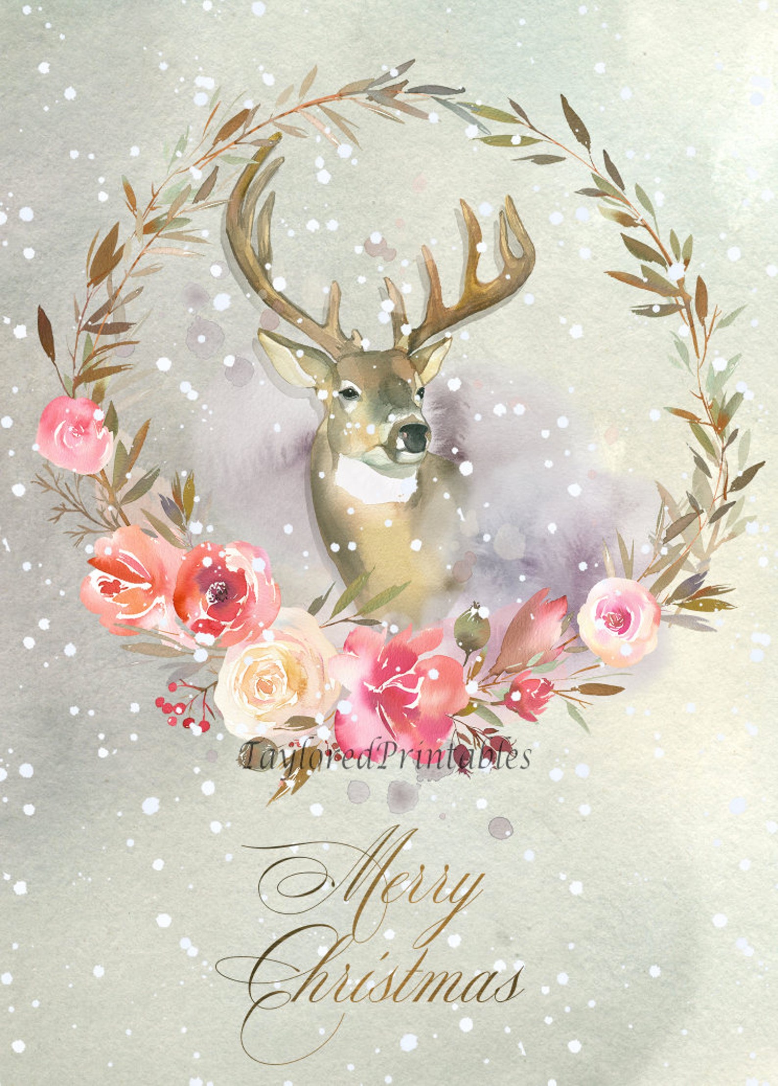 Woodland Deer Christmas Holiday Card Forest Watercolor Scene - Etsy Ireland