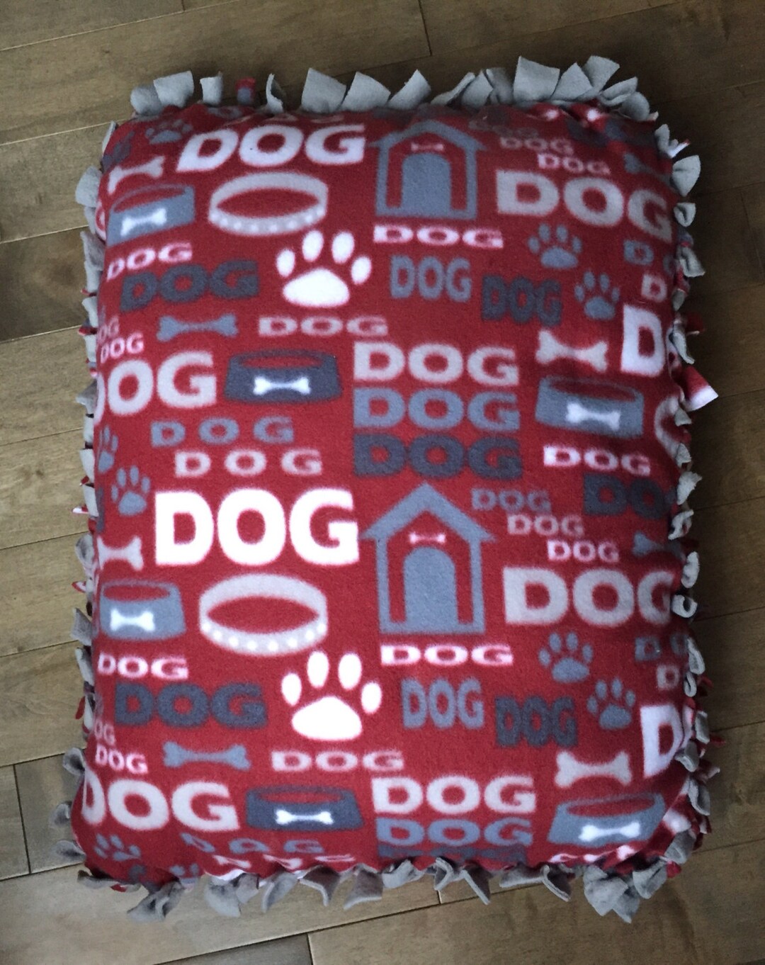 Small Fleece Pet Bed/pillow Burgundy Dog Print With Solid Etsy