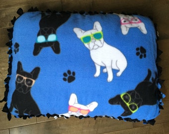 Small Fleece Pet Bed/Pillow, Funky Frenchies with Solid Black Back