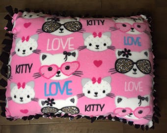Small Fleece Pet Bed/Pillow, Pink Diva Kitty with Solid Gray Back