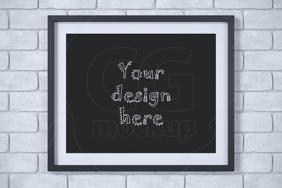 8x10 Frame With Matt Mockup Brick Background Minimal Black
