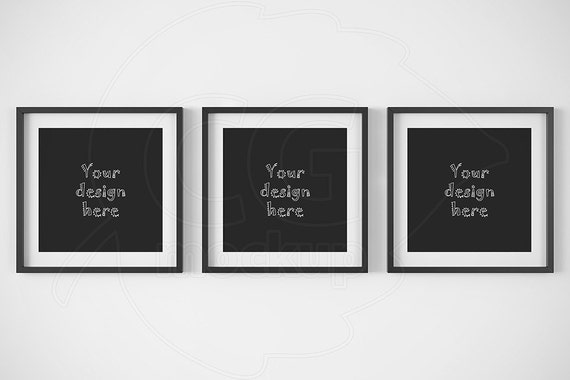 Framed Art Set Of 3 Mockups Black Frames Square