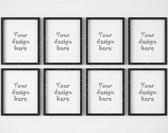 Download Free Set of 8 frame, Black frame mockup, 8x10 mockup, Digital product mock up, Artwork display, Styled stock, Printable download, Wall art mockup PSD Template