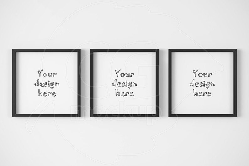 Poster Mockup Set Of 3 Mockups Black Frames Square Frame Digital Mock Up White Background Minimalistic Smart Object
