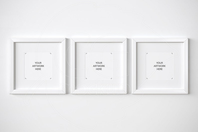 Square Matted Frame Set Of 3 Mockups White Frames Digital Mock Up Framed Art Background Minimalistic Smart Object