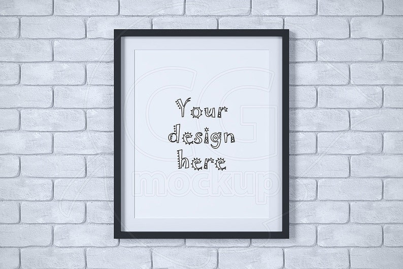 8x10/16x20 frame mockup Thin black frame Brick background