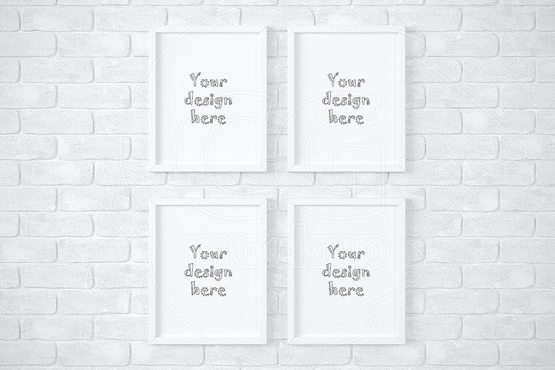 Download 11x14 mockup White frame mockup Set of 4 frame Brick | Etsy
