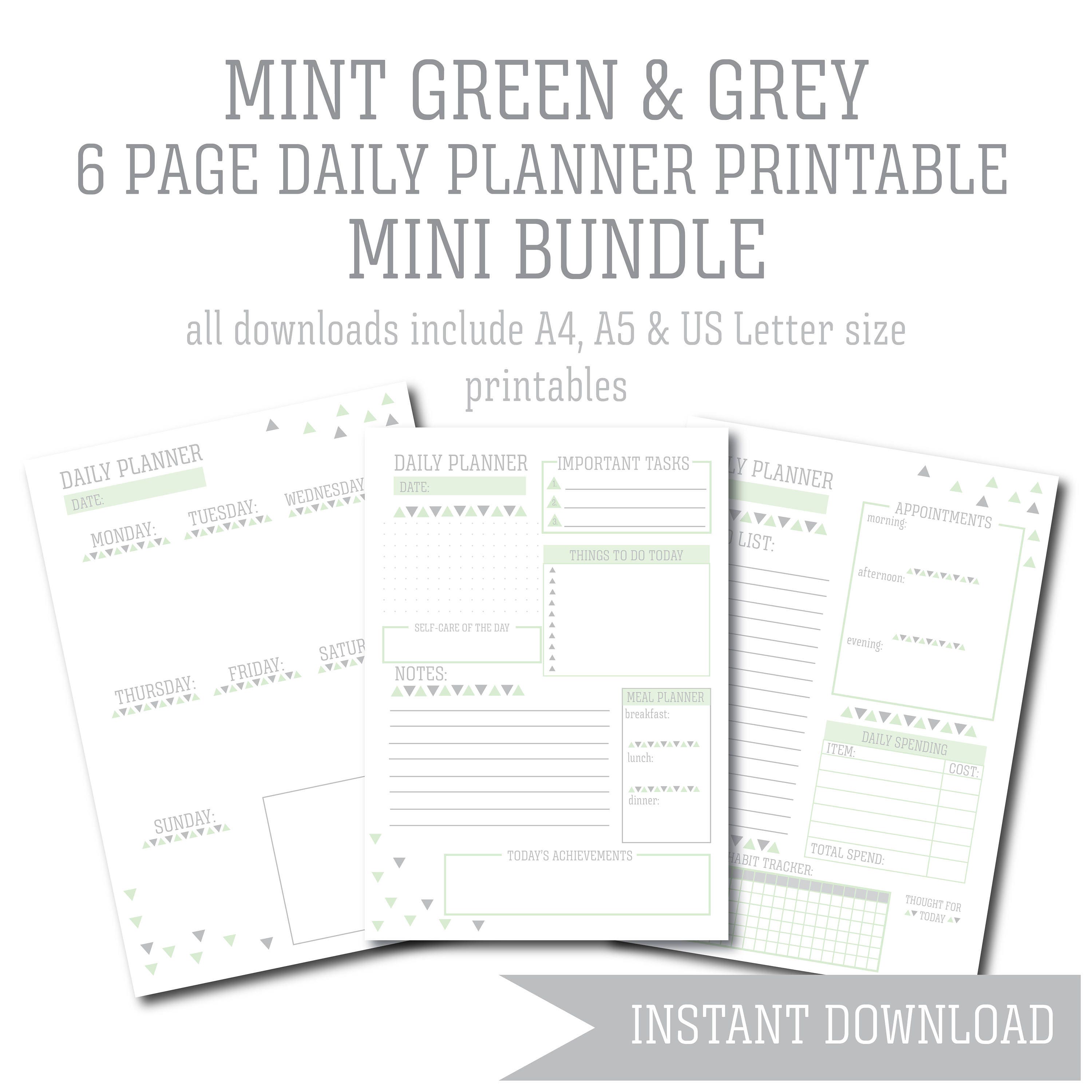 Daily Planner Printable Mini Bundle Mint Green &amp; Green | Etsy