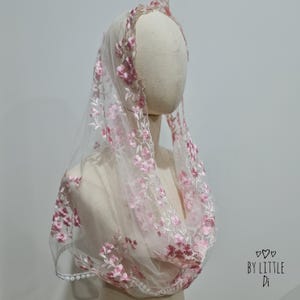 Velo infinito di Santa Caterina da Siena / Velo da cappella Mantilla per messa latina / Velo da messa cattolica / Avorio-Rosa chiaro (con pettine a scatto)