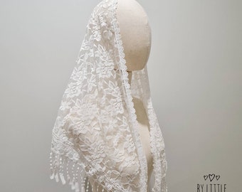 READY TO SHIP - St. Rita Traditional Mantilla, Chapel Veil for Catholic Mass, Black or Antique White Triangle Veil (w/ snap on comb)