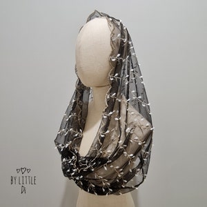 Queen of Angels Infinity Veil for Catholic Mass, Latin Mass Veil, Catholic Veil Black (w/ snap on comb)